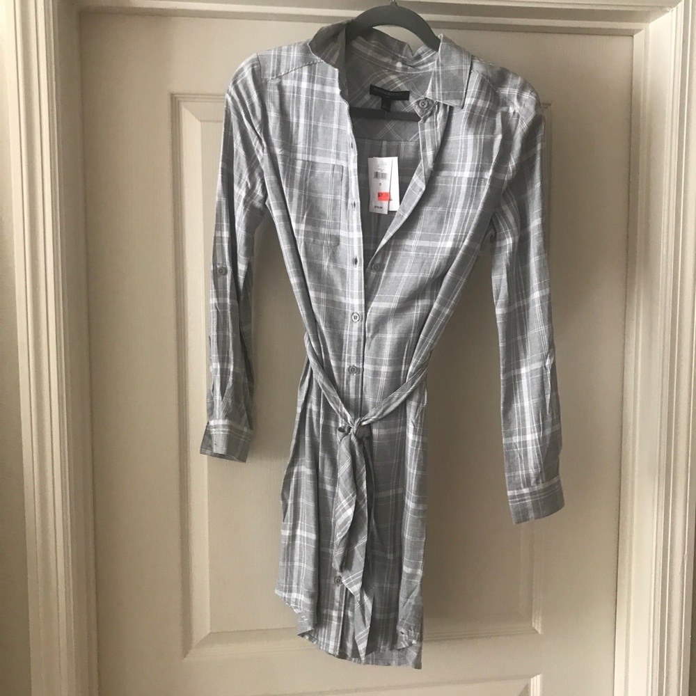 Banana republic grey plaid shirt dress